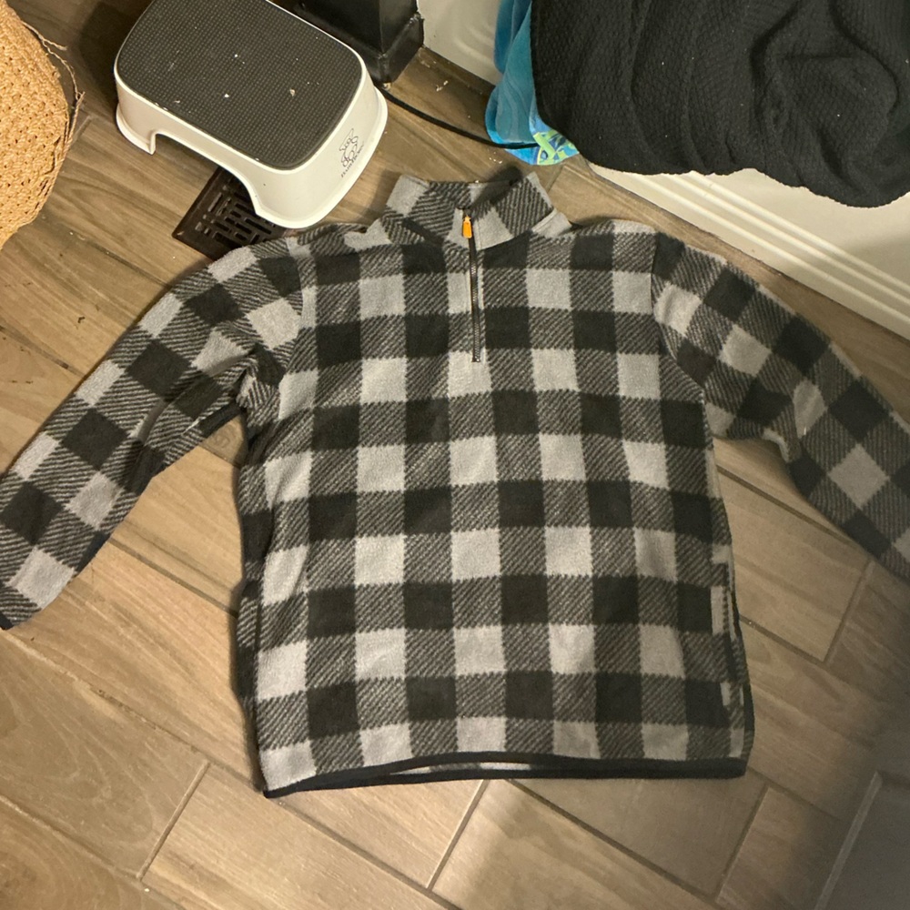 Black and Gray Plaid Quarter-Zip Sweater